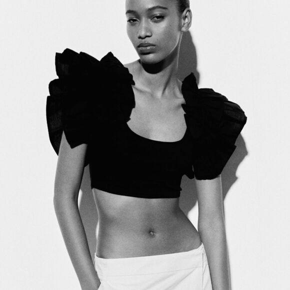 Zara contrasting ruffle sleeve crop top NWT - Picture 4 of 6